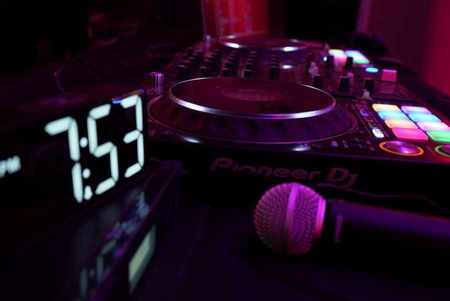 The DJ deck and microphone at a reception